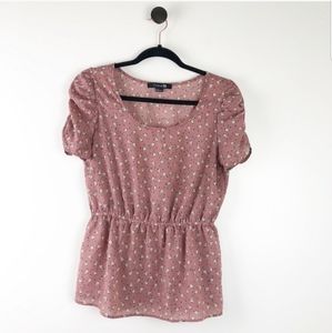 Forever 21 Short Sleeve Blouse Pink Birds Sz Large